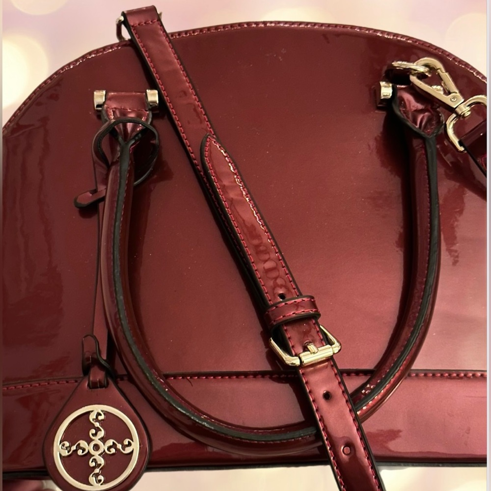 STAUER Limited Edition Crimson Red Patent Leather Dome Satchel- RARE